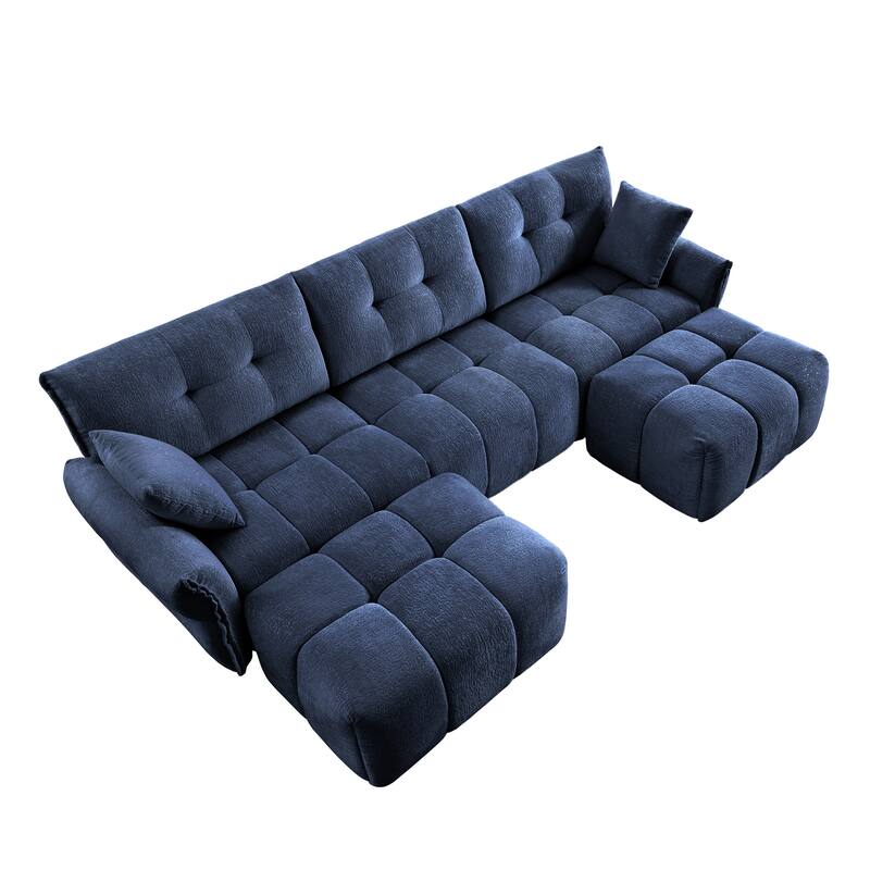 110.2" Chenille U-Shaped Sofa 5 Seater Upholstered Couch with 2 Ottomans for Living Room