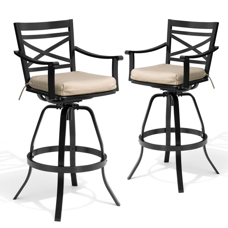 Pellebant Patio Outdoor Indoor Aluminum Swivel Bar Stools Dining Chairs with Sunbrella Cushion - CanvasAntiqueBeige - 2-Piece