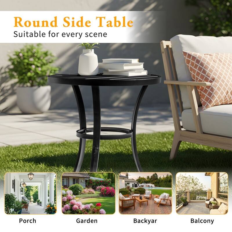 Metal Outdoor Round Side Table, Patio Coffee Bistro Table for Indoor Outdoor