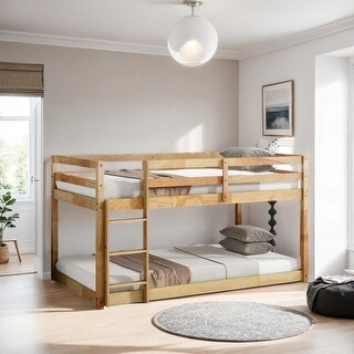 Artsy Solid Wooden Twin over Twin Loft Bed with Ladder, Upper and Bottom Bed Platforms crafted with Strengthened Slats, Natural