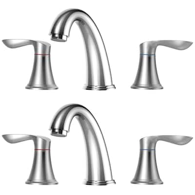 2 Pcs Bathroom Sink Faucet 3 Hole with Stainless Steel Pop up Drain and cUPC Hose, Brushed Silver - 3.59x3.59x7.87in