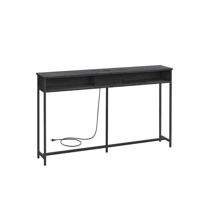 Charging Console Table with Outlets and USB Narrow Entryway Table for Hallway or Living Room - 55.1" - Charcoal-Grey-Ink-Black