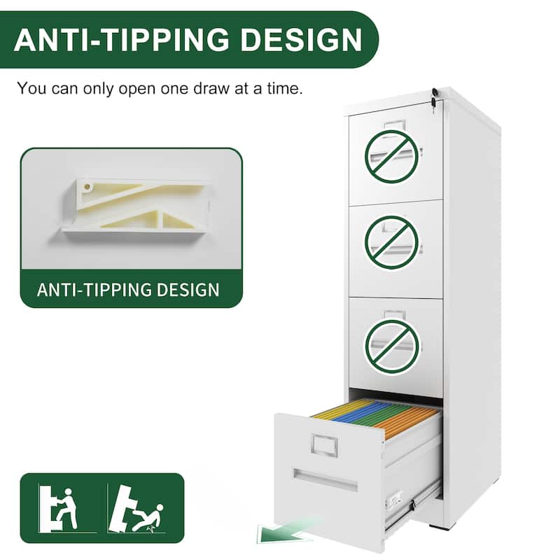 4 Drawer File Cabinet with Lock Metal Vertical File Cabinet, A4 Legal/Letter Size Narrow File Cabinet Locked,Assembly Required