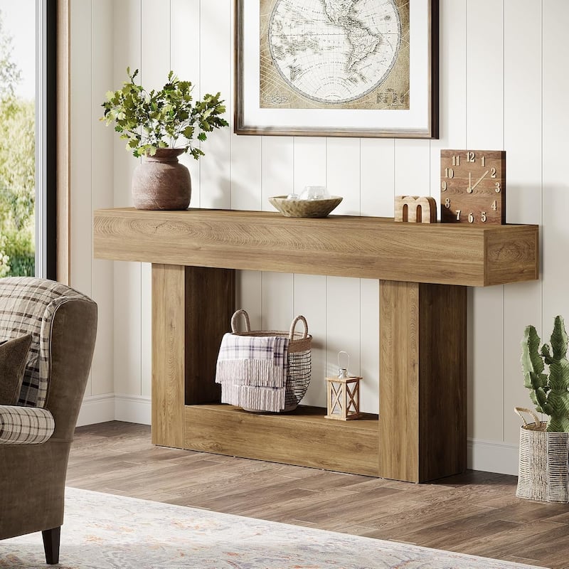 63 Inches Console Table, Farmhouse 2 Tiers Entryway Table, Sofa Table