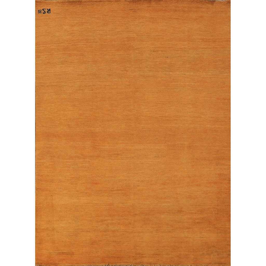 Gabbeh Modern Oriental Rug Handmade Stripe Orange Wool Carpet - 4'11" x 6'5"