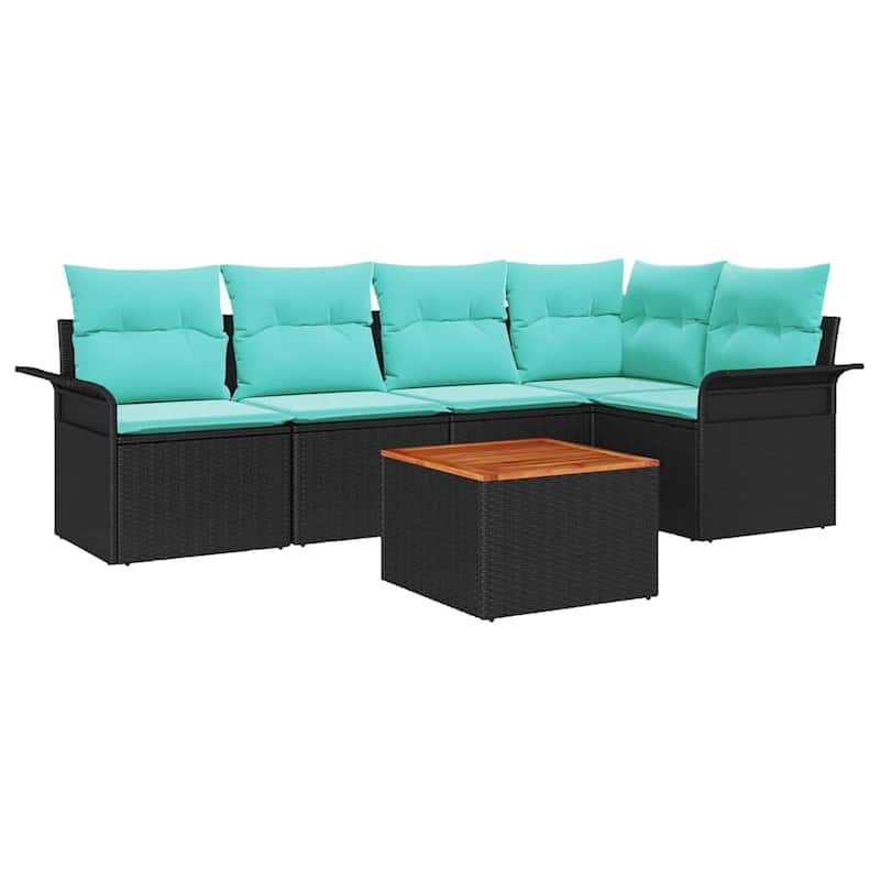 vidaXL 6 Garden Sofa Set with Cushions Black Poly Rattan - 95.9 x 52.2 x 27.2