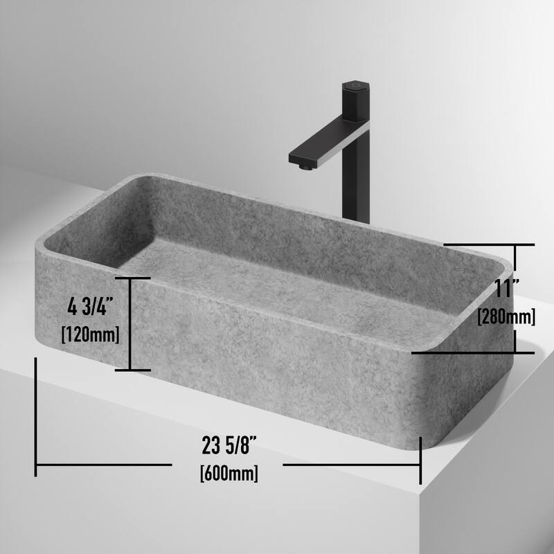 Vigo Concreto Stone 23-5/8" Rectangular Concreto Stone Vessel Bathroom