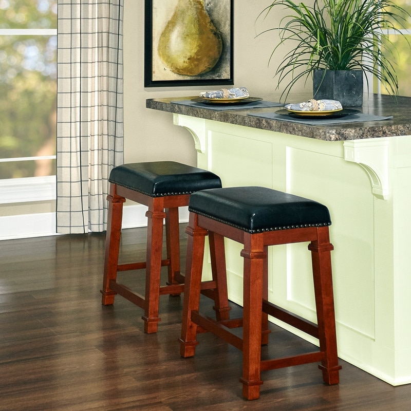 Linon Willamette Faux Leather 24.98 inch Backless Counter Stool