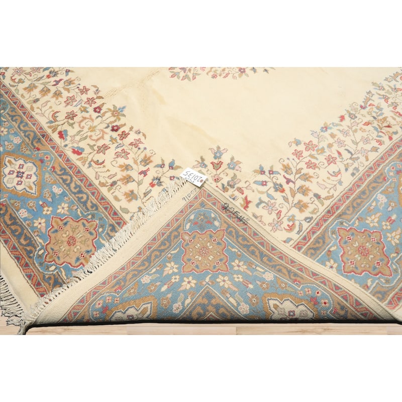 9'2''x11'10'' Hand Knotted Wool Ivory Kerman Medallion Plush Pile Area Rug - 9' 2'' x 11' 10''