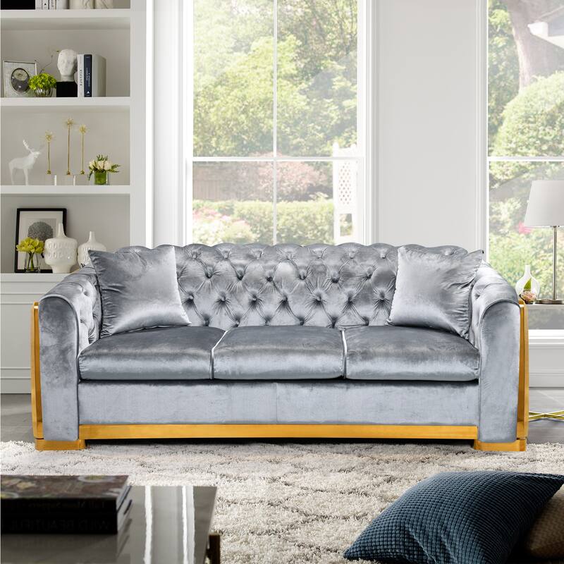 Velvet Luxury Chesterfield Sofa Set, 84 Inches Tufted 3 Seat Couch