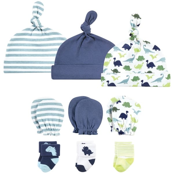 slide 1 of 1, Hudson Baby Infant Boy Caps, Mittens and Socks Set, Dinosaur, 0-6 Months - Dinosaur 0-6 Months - Dinosaur