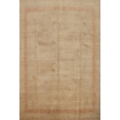 Hand Knotted Oriental 100% Wool Carpet Modern Solid Brown Gabbeh Area Rug - 9' 7'' X 8' 1''