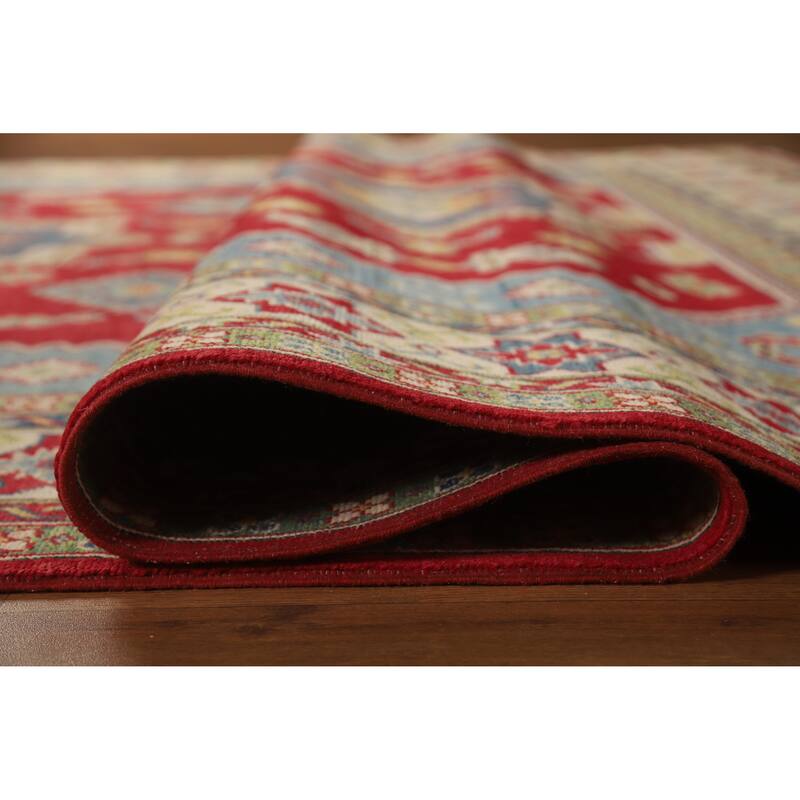 Hand Knotted Oriental 100% Wool Carpet Traditional Geometric Red Kazak Area Rug - 10' 2'' X 8' 0''
