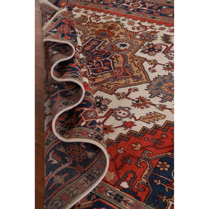 Hand Knotted Oriental 100% Wool Carpet Traditional Medallion Beige & Ivories Heriz (serapi) Area Rug - 11' 10'' X 8' 10''