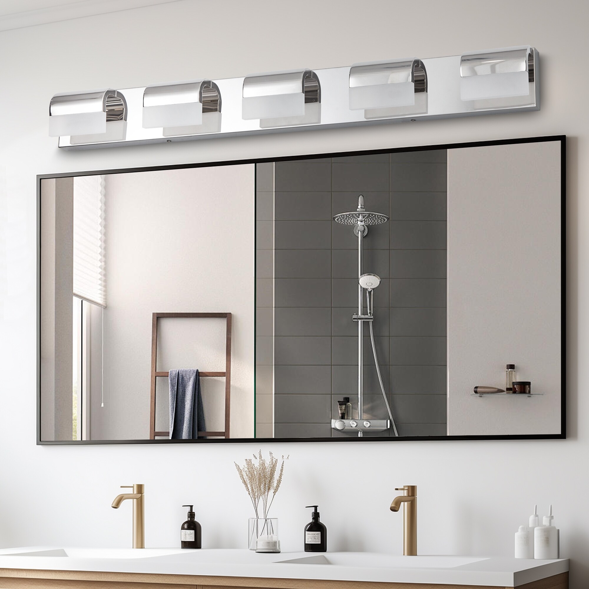 5-Light Chrome LED Vanity Light Modern Over Mirror Fixture Bed