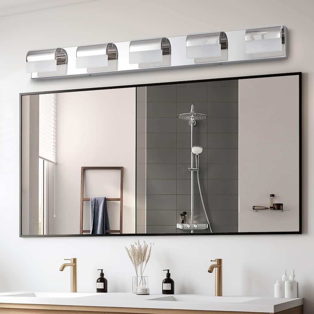 Modern Bathroom Vanity Lighting 5-Light LED Vanity Lights Over Mirror Bath Wall Lighting - Chrome