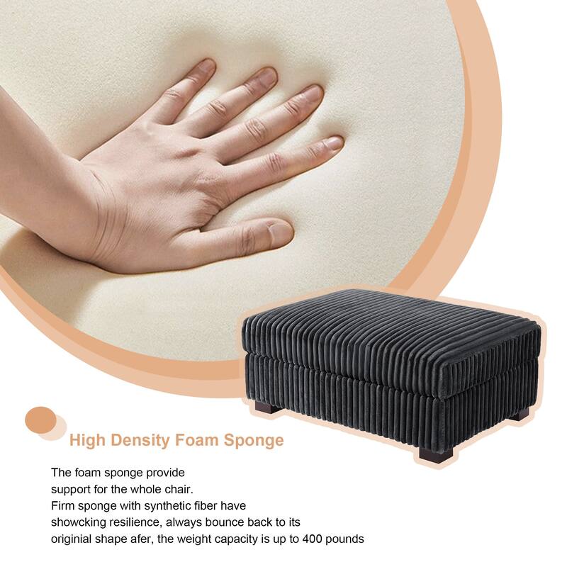 41" W Plush Corduroy Upholstered Rectangular Ottoman