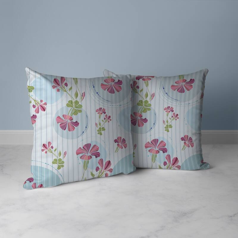 Circular Garden Faux Suede Reversible Throw Pillow Light and Blue