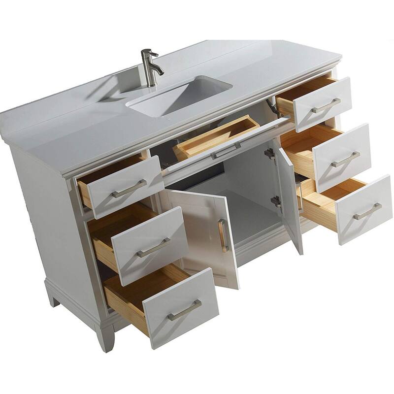 Vanity Art 60" Single Sink Bathroom Vanity Set with Engineered Marble Top and Free Mirror