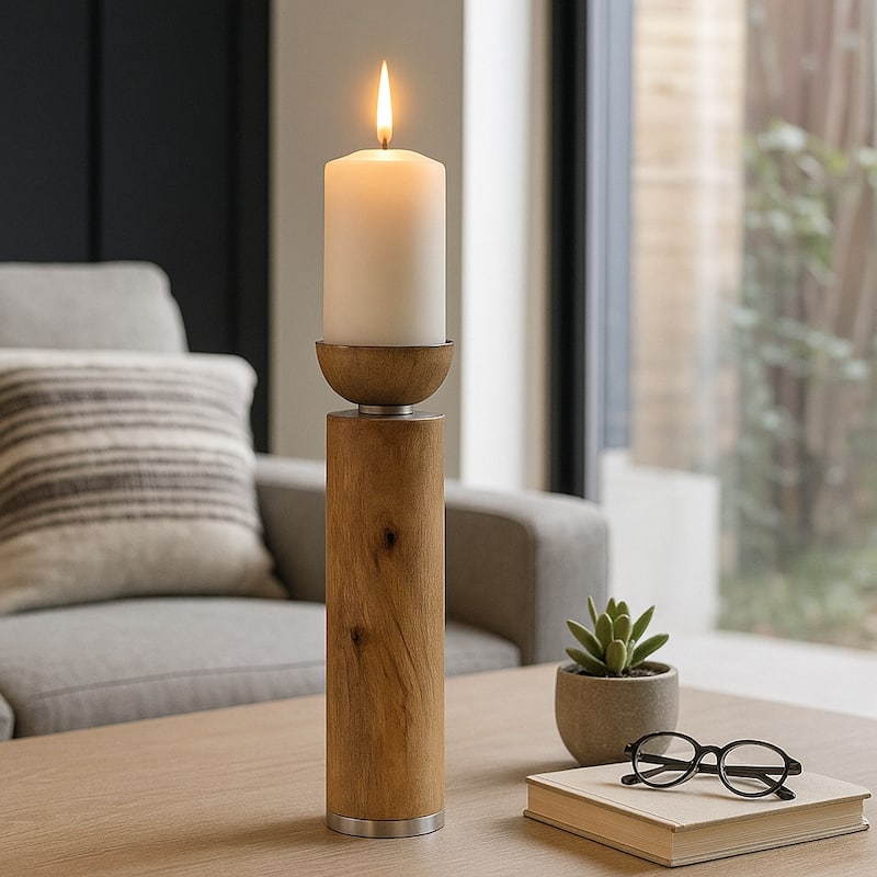 Wood Taper Candle Holder Acrylic Detail - Brown