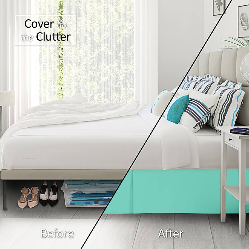Clara Clark Pleated Bed Skirt-14 inch Tailored Drop - Soft Double Brushed Premium Microfiber Ruffle Bed Skirt - Includes 8 Pins