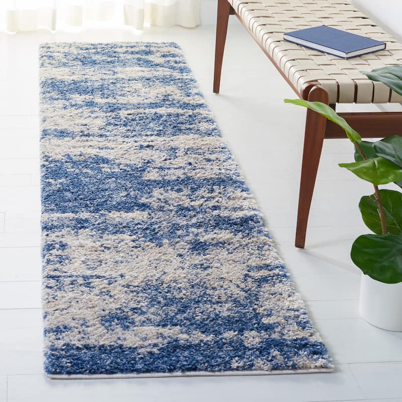 SAFAVIEH Berber Shag Tikvah Modern 1.2-inch Thick Rug - 2' x 12' Runner - Beige/Blue