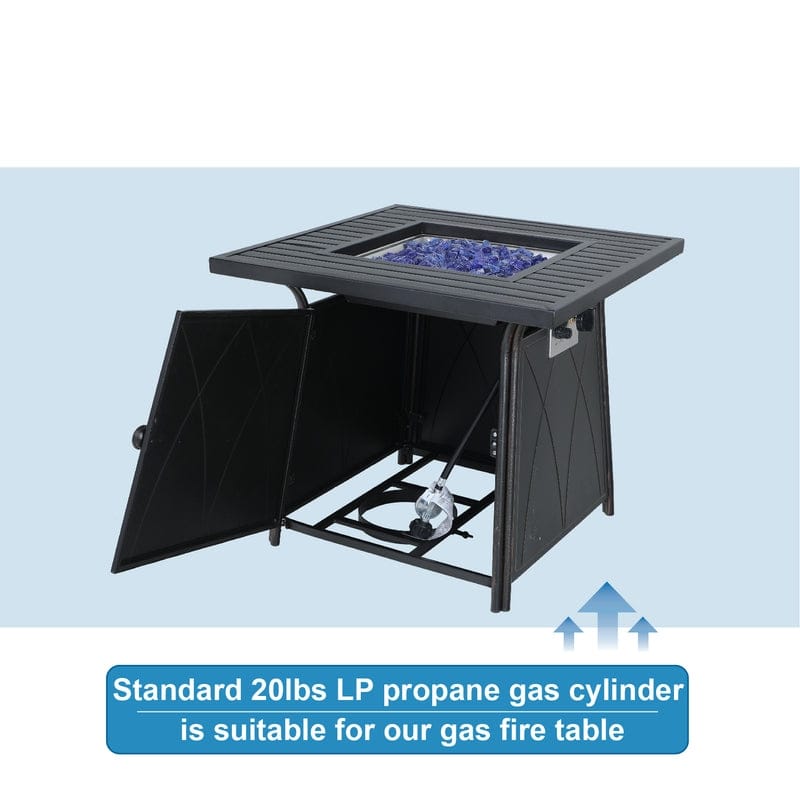 28" Gas Fire Pit Table with 4 Rattan Chairs, 5 Piece Propane Fire Pit Setwith 5Kg Fire Glass