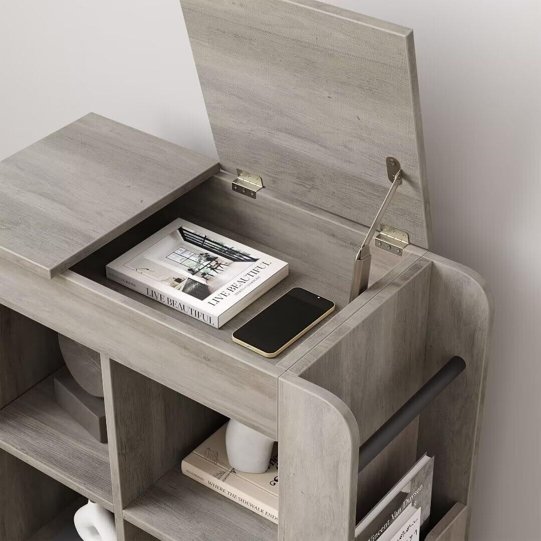 Side Table with Storage, Flip Top End Sofa Table with 3 Tier