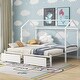 preview thumbnail 8 of 12, Twin XL to King Metal House Platform Bed Frame with Underneath 2 Drawers and House-shaped Frame for Kids, Teens White - King