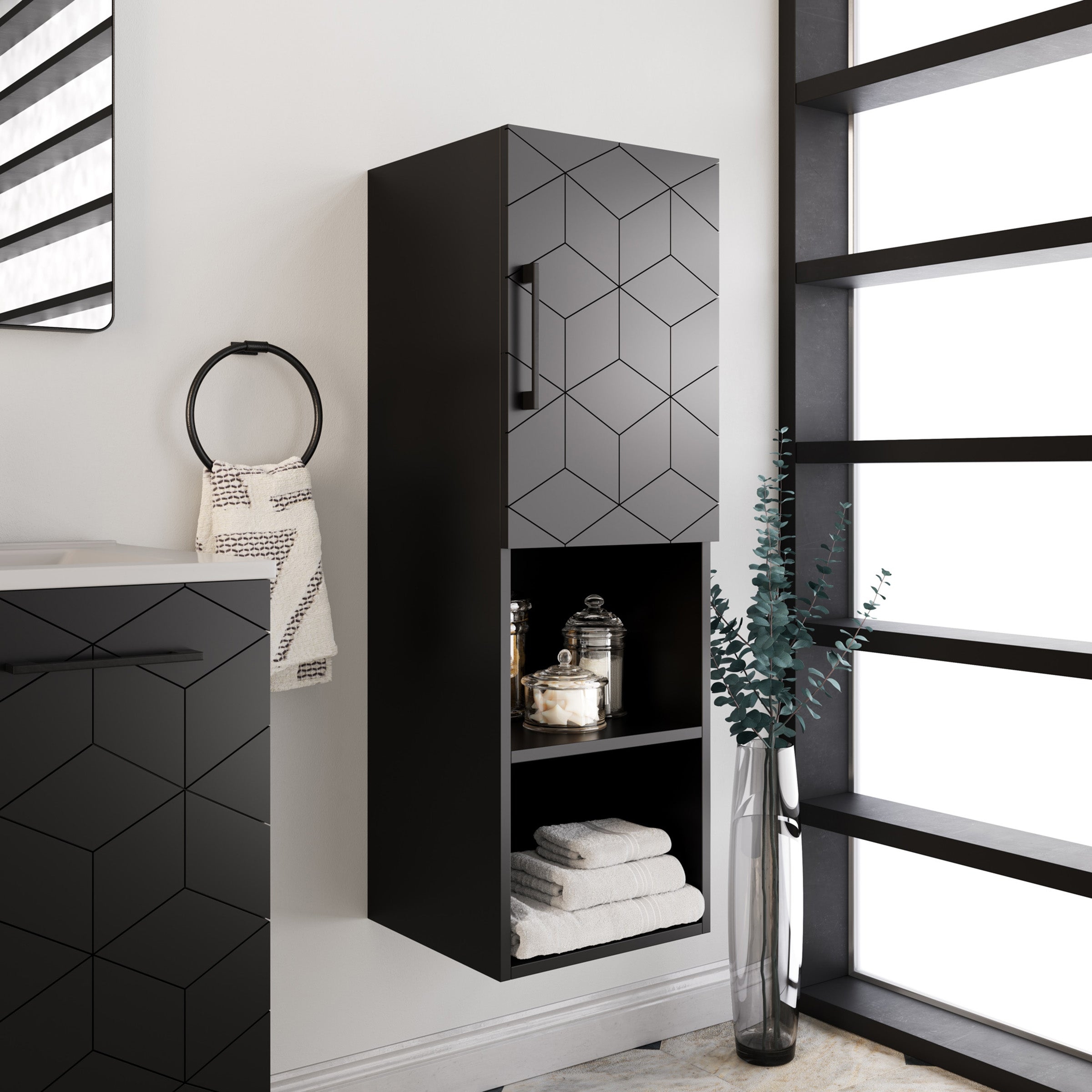 Annecy 15 W x 46 H x 12 D Linen Cabinet in Phantom Black On Sale Bed Bath Beyond 37507825