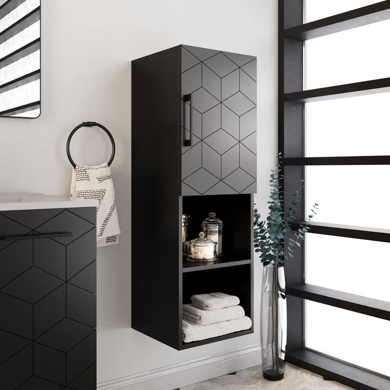 Annecy 15" W x 46" H x 12" D Linen Cabinet in Phantom Black - Painted - Phantom Black