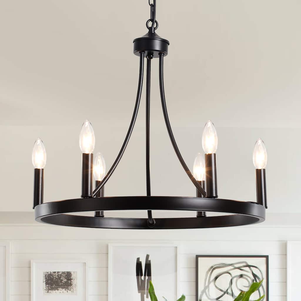 6-Light Farmhouse Chandelier, Modern Wagon Wheel Chandelier for Dining Room Living Room Bedroom Kitchen