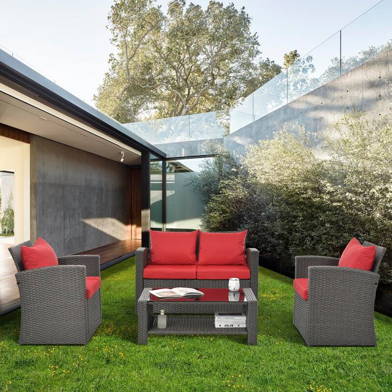Outdoor Wicker Weaving Conversation Combo Set of 4