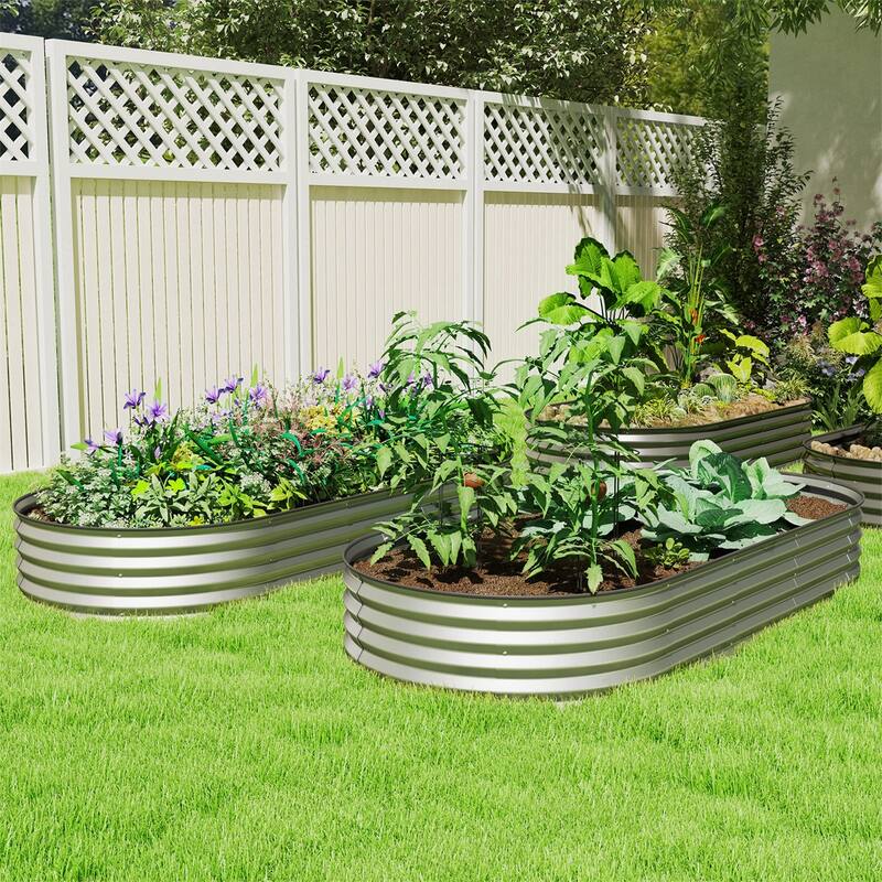 Set of 2 Galvanized Steel Raised Garden Beds Large Outdoor Planters for Vegetables Flowers - 84.6" W x 35.4" D x 11.8" H