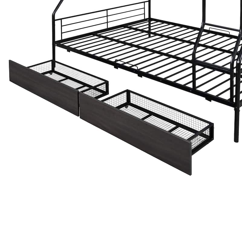 Full XL Over Queen Metal Bunk Bed Frame, Can be Split into 2 Beds, Streamlined Iron Crafted Frame