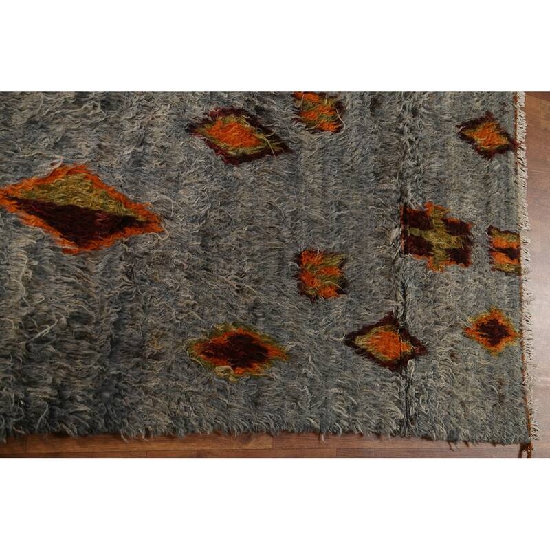 Hand Knotted Oriental 100% Wool Carpet Modern Tribal Navy Blue & Blues Moroccan Area Rug - 9' 9'' X 6' 4''