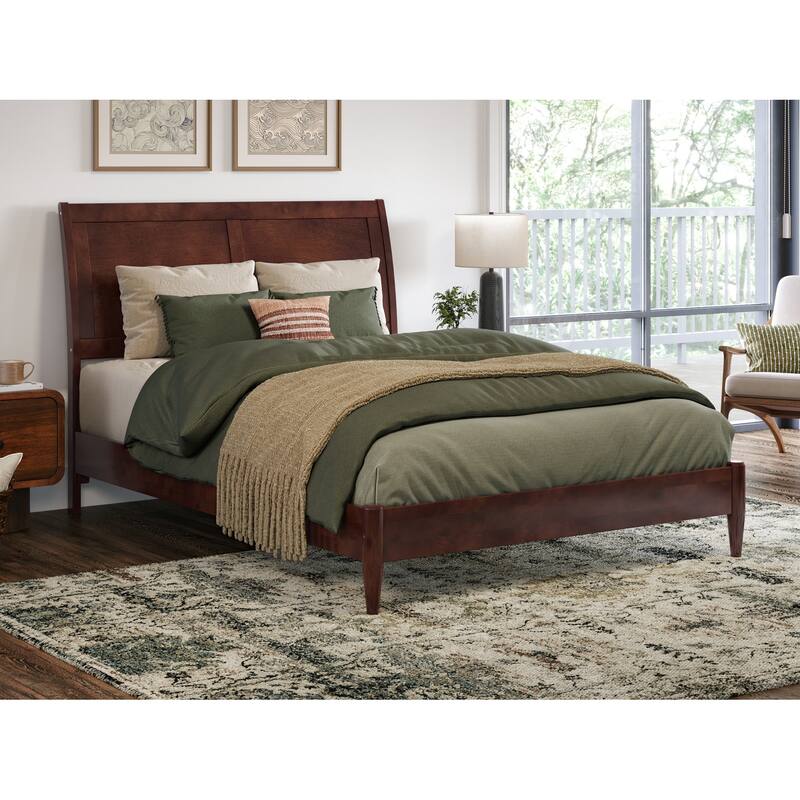 Valencia Solid Wood Low Profile Sleigh Platform Bed - Walnut - Full