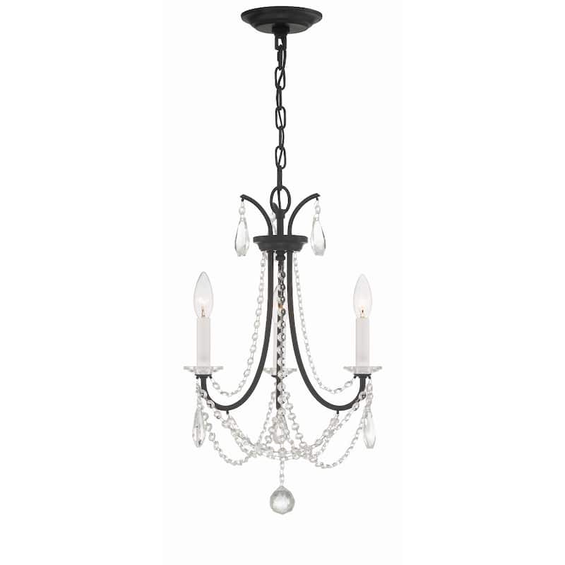 Karrington 3 Light Matte Black Mini Chandelier - 14"W x 21"H - 14"W x 21"H