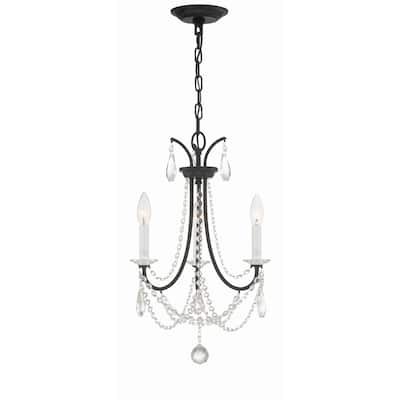 Karrington 3 Light Matte Black Mini Chandelier - 14"W x 21"H