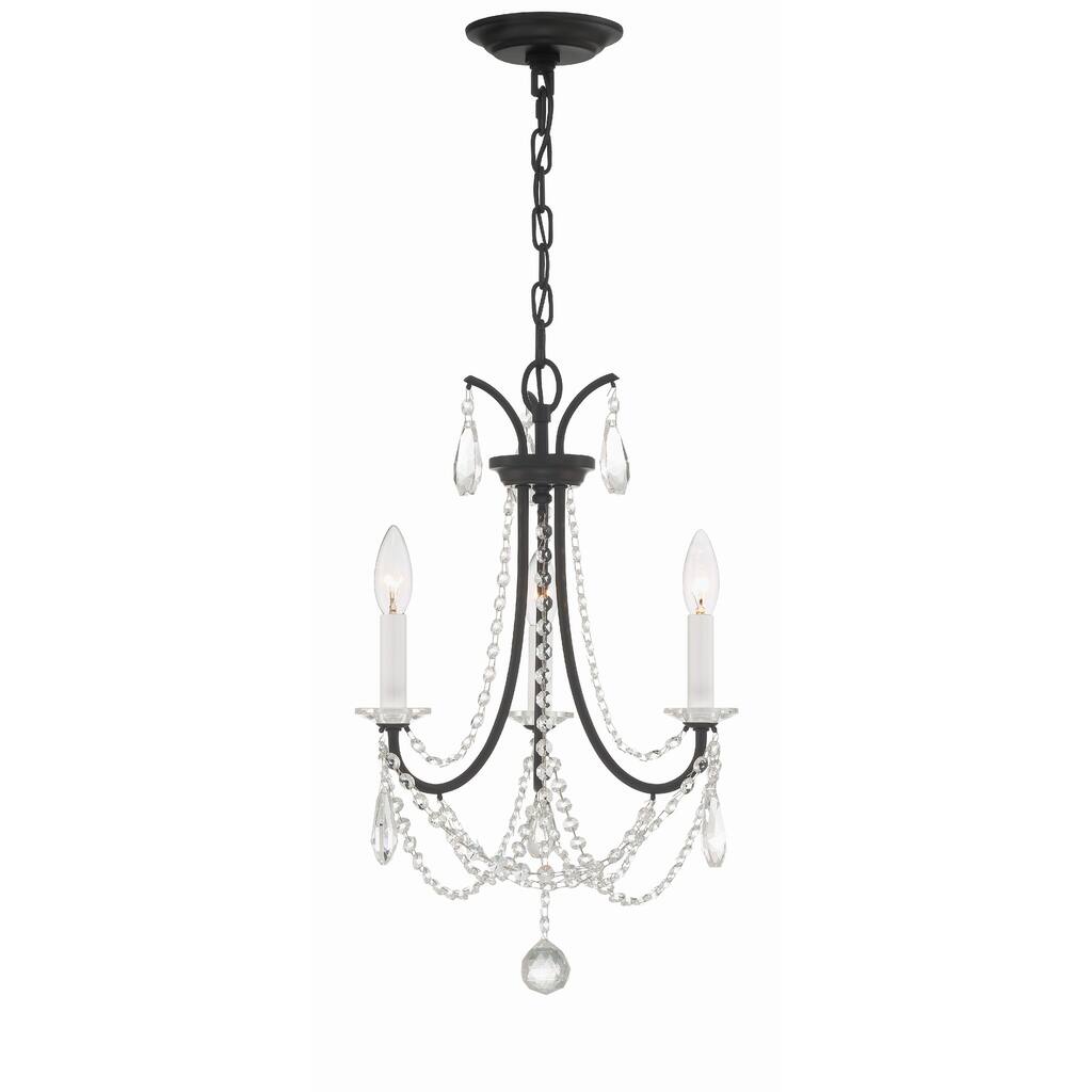 Karrington 3 Light Matte Black Mini Chandelier - 14"W x 21"H