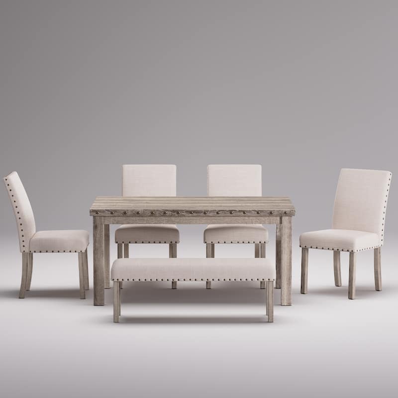 Morden Fort Rustic Farmhouse Rectangular Dining Set, Living Room Bench Set of 6