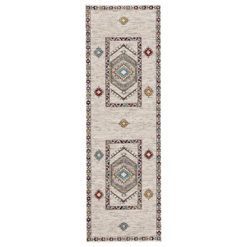 The Curated Nomad Don Chee Tribal Medallion Indoor/ Outdoor Area Rug - 2'6" x 8' Runner - Ivory/Multi
