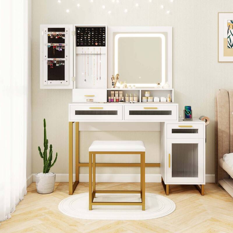 Costway Modern Vanity Set with Mirror and Lights 3 Lighting Modes & - See Details