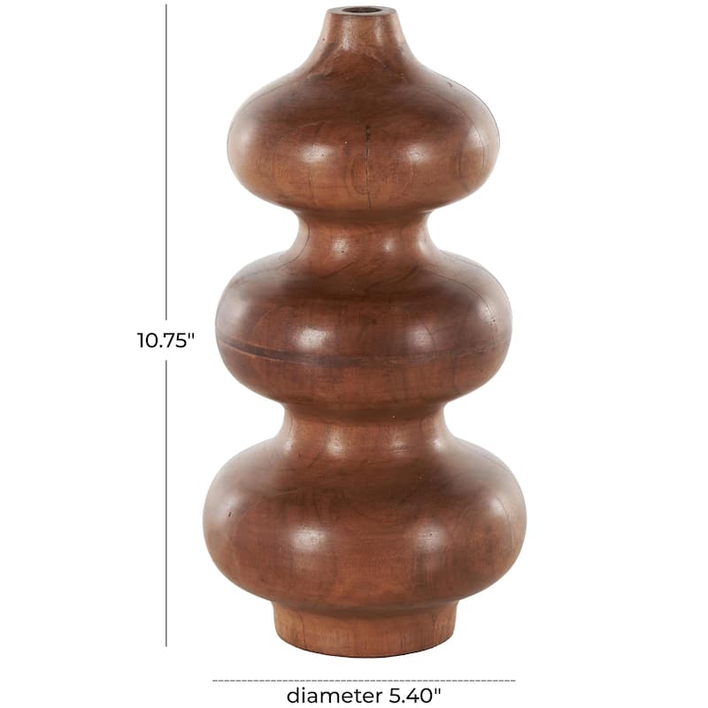 Wood Geometric Bubble Decorative Vase with Natural Wood Grains - Brown - Roche River Decor - 5"W x 5"L x 11"H
