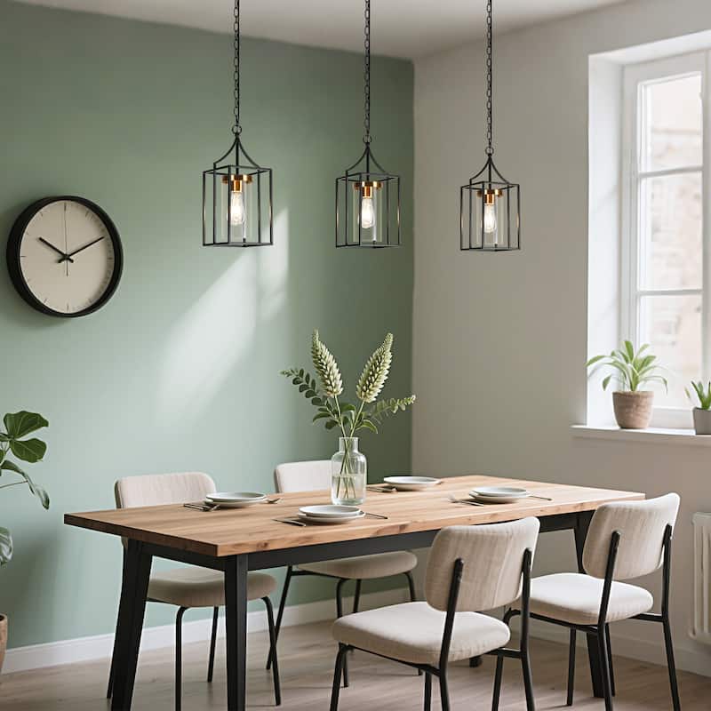 Modern Farmhouse Black Gold Pendant Light with Clear Glass Shade for Kitchen Island