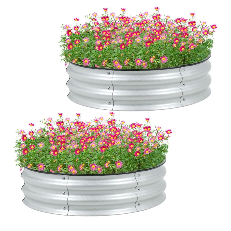 Aoodor Round Raised Garden Bed -Set Of 2-Silver