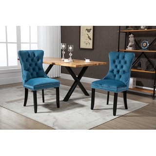 Velvet Upholstered Dining Chairs Set of 2 Button Tufted Back Side Chair ...