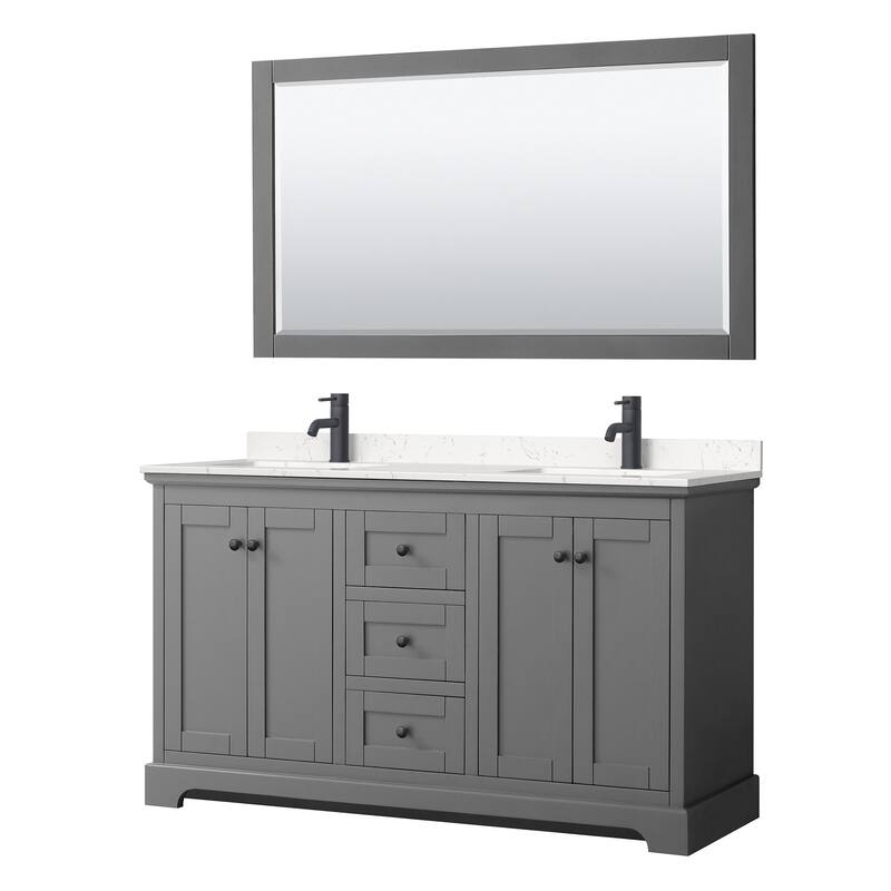 Wyndham Collection Avery 60" Free Standing Double Basin Vanity Set - Dark Gray / Carrara Cultured Marble Top / Matte