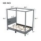 preview thumbnail 14 of 39, Canvas-upholstered Canopy Bed - Platform Wingback Bed Frame with USB, Type-C Ports Headboard, 4 Canopy Columns, 2 Sides Pocket
