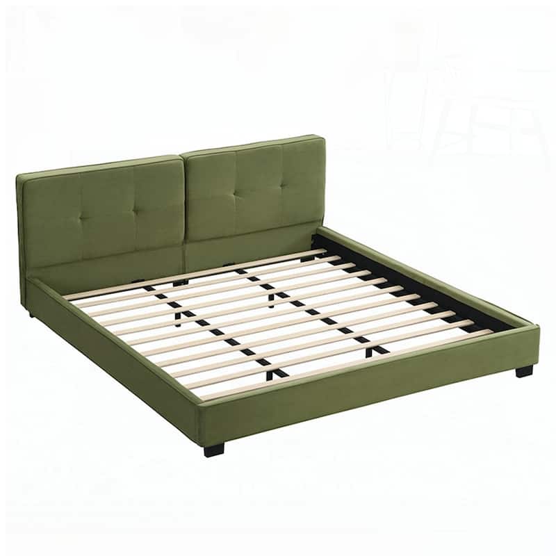 , Upholstered Platform Bed with Curved Tufted Headboard